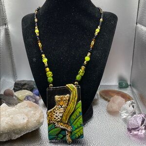 2.15.26-27 David Detz (CA) Handpainted Leopard Pendant Necklace (12”)